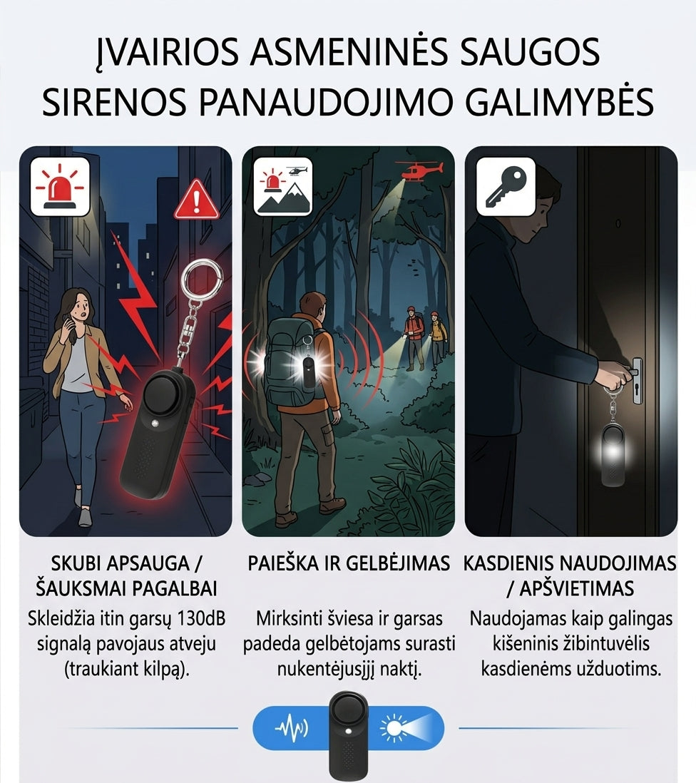 Raktų Pakabukas Asmeninė Signalizacija 130 dB Taktika24