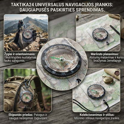 Kompaktiškas orientavimosi kompasas su žemėlapio liniuotėmis Taktika24