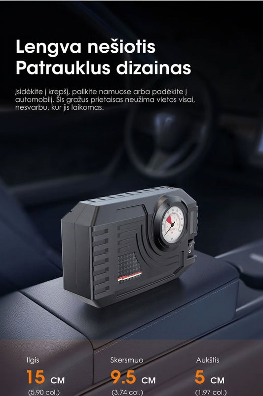 Taktika24 Carsun Mini 20L/min – Kompaktiškas Elektrinis Oro Kompresorius