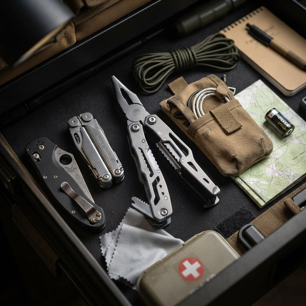 EDC Multitool – Daugiafunkcis Įrankis su Replėmis ir Peiliuku taktika24