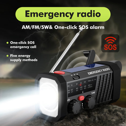 Avarinis Radijo Imtuvas 2000 mAh – Saulės Įkrovimas, Žibintuvėlis ir SOS taktika24